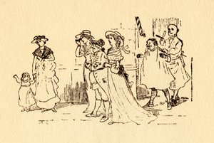 Przechodnie patrzą, jak John Gilpin przejeżdża obok, 1878, c1918. autorstwa Randolph Caldecott