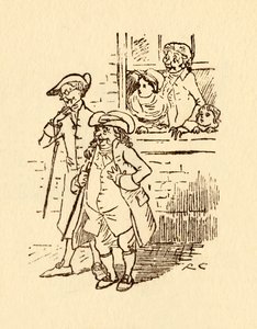 Przechodnie patrzą, jak John Gilpin przejeżdża obok, 1878, c1918. autorstwa Randolph Caldecott