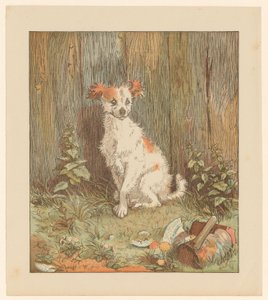 Mały pies siedzący przy ogrodzeniu autorstwa Randolph Caldecott