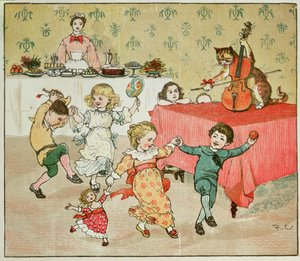Ilustracja Kot i skrzypce oraz impreza dziecięca z Hey Diddle Diddle autorstwa Randolph Caldecott