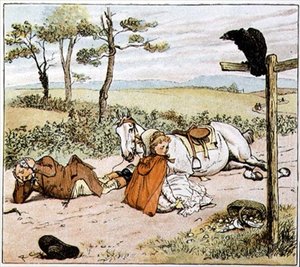 Rolnik na ziemi, z „Rolnik kłusował po swojej siwej klaczy” autorstwa Randolph Caldecott