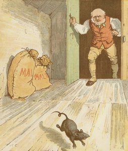 Dom, który zbudował Jack, akumulacyjna rymowanka. Szczur, który zjadł słód. Ilustracja autorstwa Randolpha Caldecotta. autorstwa Randolph Caldecott