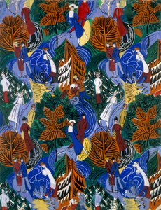 Łyżwiarze, projekt drukowanego jedwabiu, ok. 1914-20 (litografia barwna) autorstwa Raoul Dufy