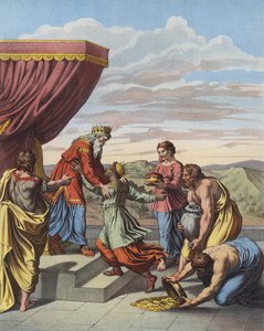 Król Salomon odbiera królową Saby (kolor lito) autorstwa after Raphael
