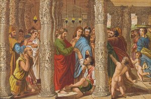 Uzdrowienie chromego (kolorowa litografia) autorstwa Raphael (1483-1520) (after)