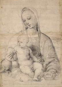 Madonna z granatu, ok.1504 (kreda czarno-szara) autorstwa Raphael