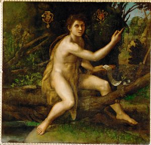 Święty Jan Chrzciciel na pustyni, pokazujący drzewo, które ... autorstwa Raphael (1483 1520)