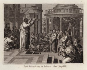 Karykatura Rafaela: Paweł nauczanie w Atenach, Dzieje Apostolskie, rozdział XVII (rycina) autorstwa after Raphael
