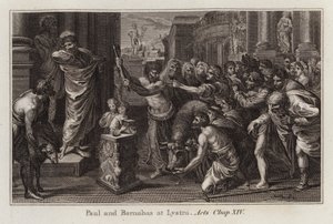 Rysunek Rafaela: Paweł i Barnaba w Listrze, Dzieje Apostolskie, rozdział XIV (rycina) autorstwa after Raphael