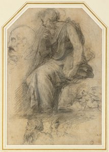 Męski święty, siedzący (św. Paweł): Study for the Disputa, WA1846.189 (węgiel z białym podwyższeniem) autorstwa Raphael
