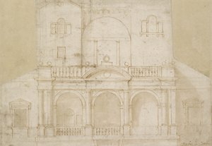 Projekt architektoniczny (Villa Madama) (pióro i brązowy tusz z brązowym rozmyciem na papierze w kolorze złamanej bieli) autorstwa Raphael