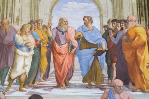 Arystoteles i Platon: fragment ze szkoły ateńskiej w Stanza della Segnatura
