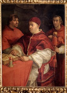 Portret papieża Leona X z kardynałem Louisem de Rossi i Giulio de Medici - Olej na drewnie autorstwa Raphael