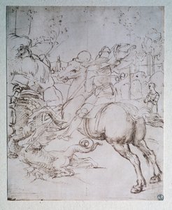 Św. Jerzy i smok - Rysunek, ok.1505 autorstwa Raphael
