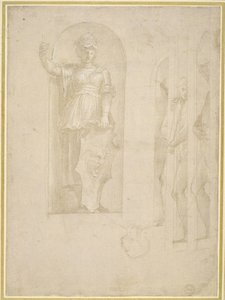 Studia do Figury Minerwy i innych Posągów (silverpoint z białym podwyższeniem na papierze) autorstwa Raphael