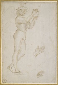Studium młodego mężczyzny tworzącego muzykę (silverpoint, podwyższony kolorem ciała, na jasnoszarym preparacie) autorstwa Raphael