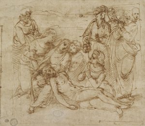Lamentacja (długopis i brązowy tusz na białym papierze) autorstwa Raphael