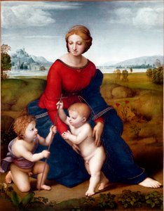 Dziewica na prerii lub Madonna z Belwederu Obraz Rafaela (Raffaello Sanzio 1483-1520) 1506 nd. 113 X 88 cm Wiedeńskie Muzeum Historii Sztuki autorstwa Raphael
