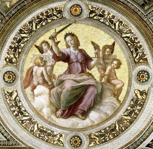 Fresk Lady Justice w Stanza della Segnatura, ok. 1510-1511. autorstwa Raphael