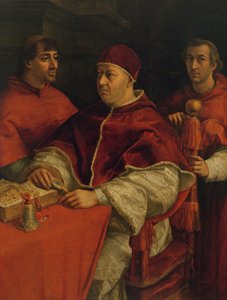 Leon X z kardynałami Giulio de Medici i Luigi de Rossi, 1517-18 autorstwa Raffaello Sanzio Raphael