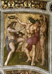 Marsjasz i Apollo. Fresk na suficie w Stanza della Segnatura, ok. 1510-1511. autorstwa Raphael