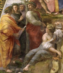 Parnas. Szczegół. Fresk w Stanza della Segnatura, ok. 1510-1511. autorstwa Raphael