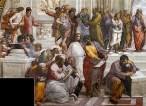 Szkoła Ateńska. Szczegół. Fresk w Stanza della Segnatura, ok. 1510-1511. autorstwa Raphael