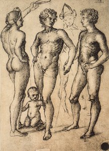 Studium czterech postaci męskich i niemowlęcia; rysunek Rafaela. Gallerie dellAccademia, Wenecja autorstwa Raffaello Sanzio Raphael