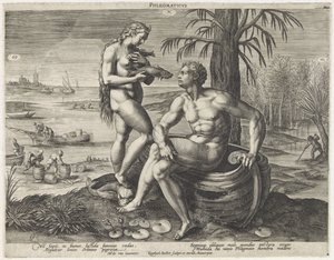 Flegmatyczny temperament Phlegmaticus (tytuł na obiekcie) Vier temperamenten (tytuł serii) autorstwa Raphaël Sadeler (I)