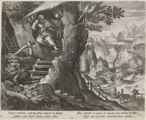 Święty Saba jako pustelnik Pustelnicy (tytuł serii) Oraculum Anachoreticum (tytuł serii) autorstwa Raphaël Sadeler (I)