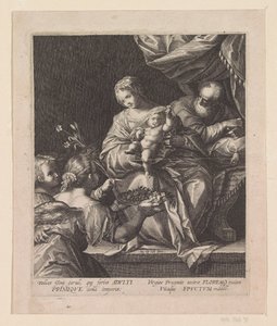 Święta rodzina z dwoma aniołami autorstwa Raphaël Sadeler (I)