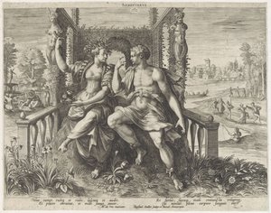 Sanguinisch temperament Sanguineus (tytuł na obiekcie) Vier temperamenten (tytuł serii) autorstwa Raphaël Sadeler (I)