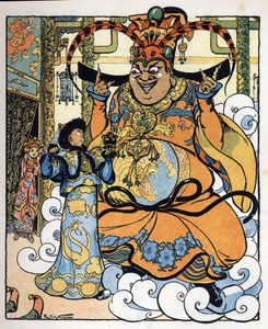 Aladyn, księżniczka Badroulboudour i dżin przed ciałem afrykańskiego maga: ilustracja do baśni "Aladyn albo cudowna lampa" z "Arabskich nocy