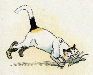 Ilustracja "Le Chat Botte" do Baśni Charlesa Perraulta (ilustracja) około 1920 r. autorstwa Raymond de la Neziere