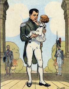 Portret cesarza Napoleona I (1769-1821) z synem Aiglonem (1811-1832) (Król Rzymu Napoleon II, książę Reichstadt) (Cesarz Francuzów Napoleon I z synem Napoleonem II) Ilustracja Raymonda de Neziere w "Our-Glories-Nationales" 1920 DR Pri autorstwa Raymond de la Neziere