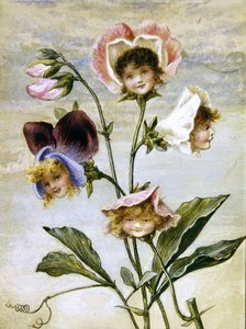 Geranium & Groszek - Kwiat Dzieci - para (akwarela i bodycolor na papierze) autorstwa Rebecca Coleman