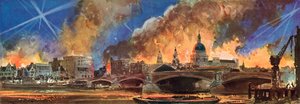 Pożary w londyńskim City wokół katedry św. Pawła podczas Blitz, II wojny światowej