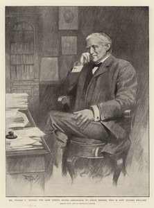 Thomas F. Bayard, nieżyjący już ambasador Stanów Zjednoczonych w Wielkiej Brytanii, który obecnie opuszcza Anglię (litografia) autorstwa Reginald Thomas Cleaver