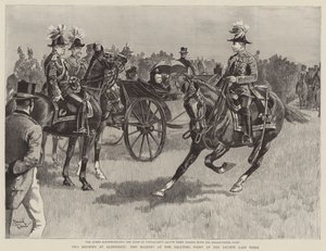 Królowa Wiktoria w punkcie salutowania podczas przeglądu w zeszłym tygodniu (grawerunek) autorstwa Reginald Thomas Cleaver