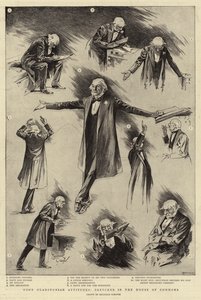 Niektóre postawy Gladstona, szkice w Izbie Gmin (rycina) autorstwa Reginald Thomas Cleaver
