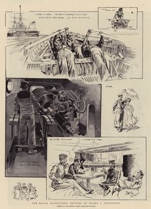 Manewry marynarki wojennej, studia na pokładzie pancernika (litografia) autorstwa Reginald Thomas Cleaver