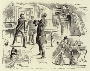 Odrodzenie "Dyplomacji" w teatrze Garrick (litografia) autorstwa Reginald Thomas Cleaver