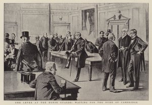 Levee w Horse Guards w oczekiwaniu na księcia Cambridge (litografia) autorstwa Reginald Thomas Cleaver