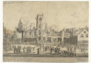 Pożar starego ratusza w Amsterdamie Stary ratusz w Amsterdamie spłonął 7 lipca w niedzielę rano o wpół do drugiej Ao 1652 (tytuł na obiekcie)