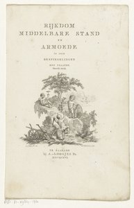 Trzy putta z atrybutami w górskim krajobrazie Strona tytułowa: Adrian Pietersz. Loosjes, Bogactwo klasy średniej i ubóstwo w trzech refleksjach, 1816 autorstwa Reinier Vinkeles (I)