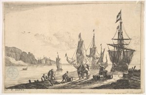Zatoka z żaglowcami, XVII wiek. autorstwa Reinier Zeeman