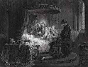 Wskrzeszenie córki Jaira, Marek, rozdz. V, w. 35, 42 (rycina) autorstwa Rembrandt Harmensz. van Rijn (after)