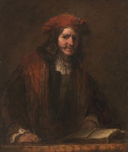 Mężczyzna w czerwonej czapce, ok. 1660-65 (olej na płótnie) autorstwa Rembrandt Harmensz. van Rijn (school of)