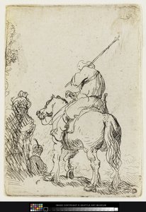 Żołnierz w turbanie na koniu, ok. 1632 (akwaforta) autorstwa Rembrandt van Rijn