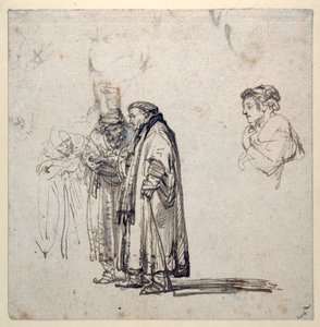 Grupa starszych uczonych i osobno profil młodszego mężczyzny (pióro i atrament na papierze) (recto z 2636120) autorstwa Rembrandt Harmensz. van Rijn